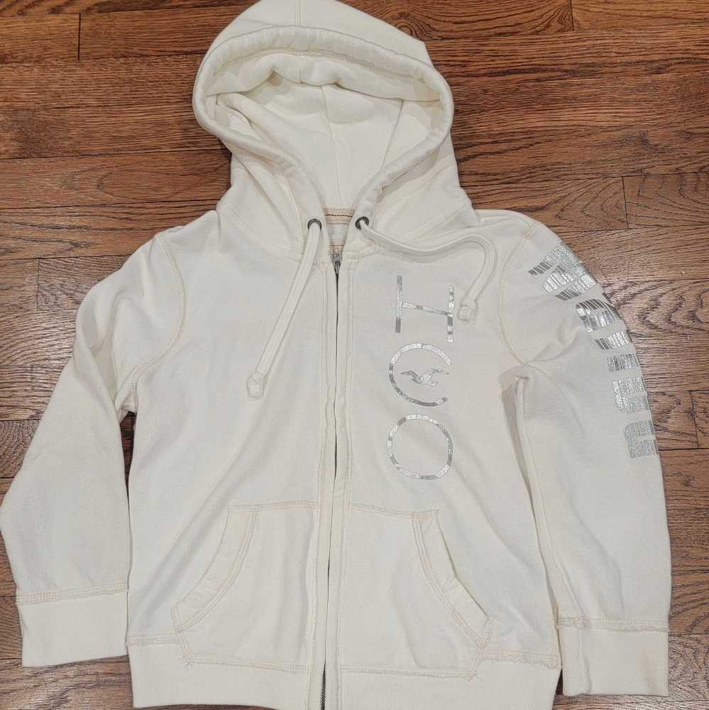 Hollister Cream HCO Malibu California Surf Hooded Sweatshirt Sz Juniors L NWT